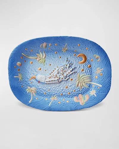 L'objet Haas Celestial Octopus 24k Gold & Porcelain Oval Platter In Multi
