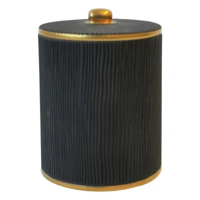Pre-owned L'objet Italian Porcelain Vanity Box By , Dark Charcoal Grey And Gold, Italy In Gray