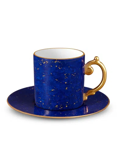 L'objet Lapis-look Limoges Porcelain & 24k Gold Espresso Cup & Saucer