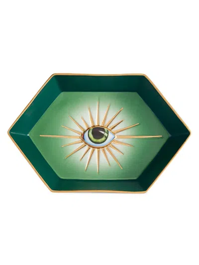 L'objet Lito Porcelain Eye Hexagon Tray In Green