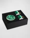 L'objet Malachite 4-piece Espresso Cup & Saucer Set In White/gold