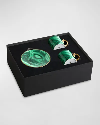 L'OBJET MALACHITE 4-PIECE ESPRESSO CUP & SAUCER SET