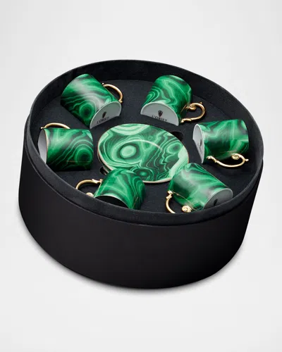 L'OBJET MALACHITE ESPRESSO CUP AND SAUCER, 4 OZ.