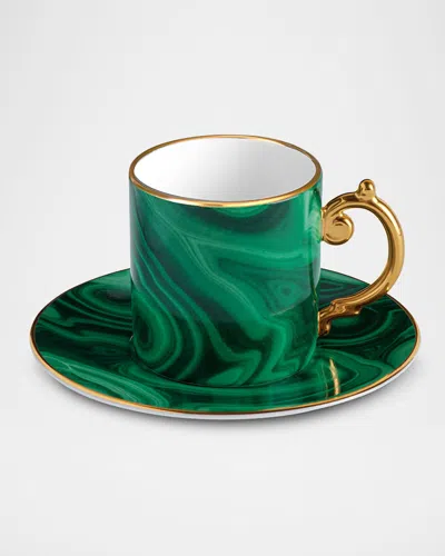L'objet Malachite Espresso Cup & Saucer In Green