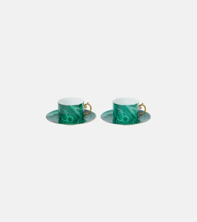 L'objet Malachite Set Of 2 Teacups And Saucers