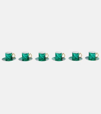 L'objet Malachite Set Of 6 Espresso Cups And Saucers In Green