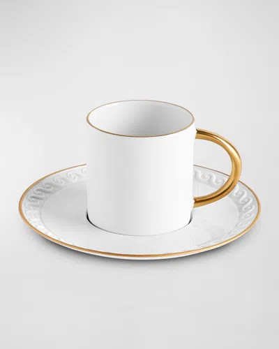 L'objet Neptune 24k Gold-rimmed Espresso Cup And Saucer Set In White