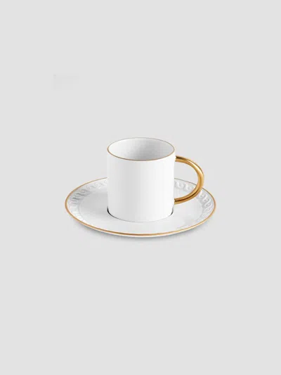 L'objet Neptune 2-piece Porcelain & 24k Gold Espresso Cup & Saucer Set In White Gold