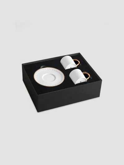 L'objet Neptune 4-piece Porcelain & 24k Gold Espresso Cup & Saucer Set In White Gold