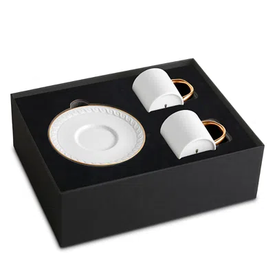 L'OBJET L'OBJET NEPTUNE GOLD TRIM ESPRESSO CUP & SAUCER, SET OF 2