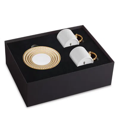 L'OBJET L'OBJET PERLEE GOLD TRIM ESPRESSO CUP & SAUCER, SET OF 2