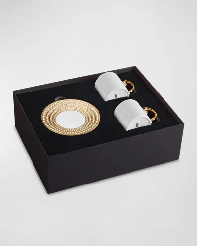 L'objet Perlee Golden 3-piece Espresso Cup & Saucer Set