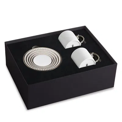 L'OBJET L'OBJET PERLEE PLATINUM TRIM ESPRESSO CUP & SAUCER, SET OF 2