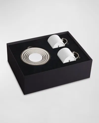 L'objet Perlee Silver 3-piece Espresso Cup & Saucer Set In Black