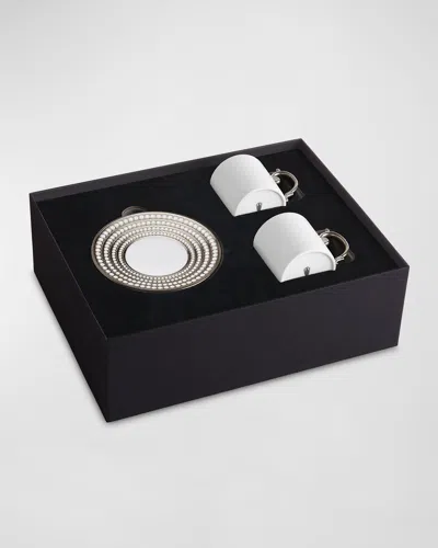 L'objet Perlee Silver 3-piece Espresso Cup & Saucer Set In Platinum