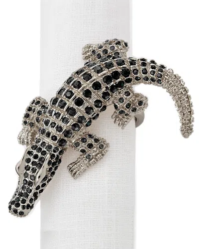 L'objet Platinum Plated Crystal Crocodile Napkin Rings, Set Of 4 In Metallic