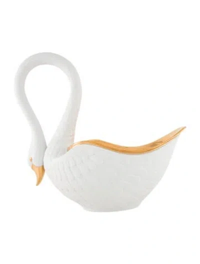 Pre-owned L'objet Porcelain Swan Centerpiece Bowl In Silver
