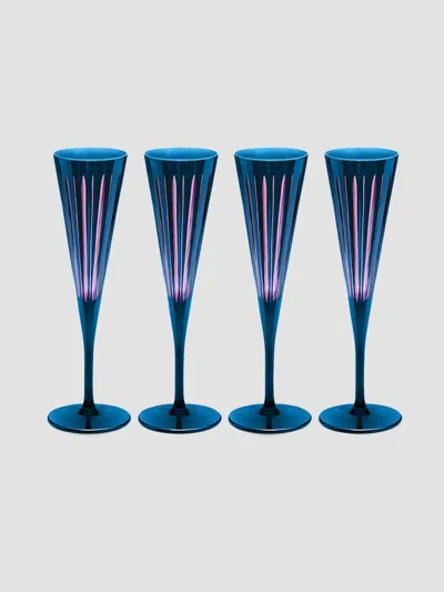 L'objet Prism 4-piece Glass Champagne Flute Set In Blue