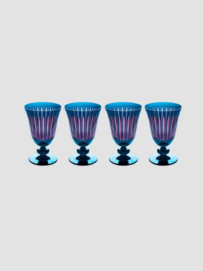 L'objet Prism 4-piecehand-cut Wine Glasses In Blue
