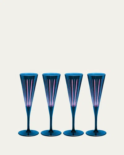 L'objet Prism 6 Oz. Champagne Flutes, Set Of 4 In Blue