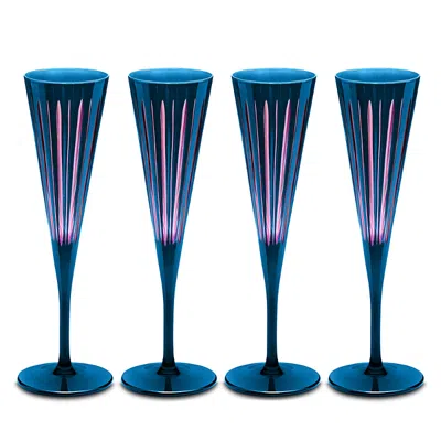 L'objet Prism Champagne Flutes, Blue, Set Of 4