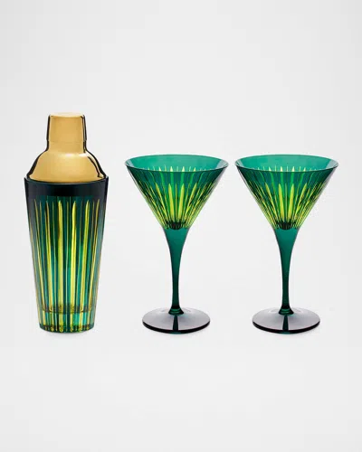 L'objet Prism Cocktail Shaker & Martini Glass Set In Green