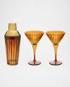 L'objet Prism Cocktail Shaker & Martini Glass Set In Orange