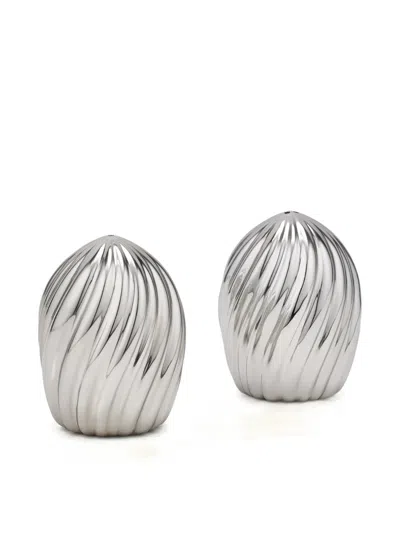 L'objet Ripple Spice Jewels Salt & Pepper Shakers (set Of Two) In Silver