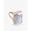L'objet White Blue And Gold Ruan Hoffmann Collection Sweetheart Earthenware Mug 40cl In White Blue And Gold