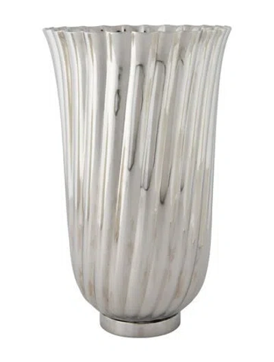 Pre-owned L'objet Scalloped Metal Vase In Metallic/silver