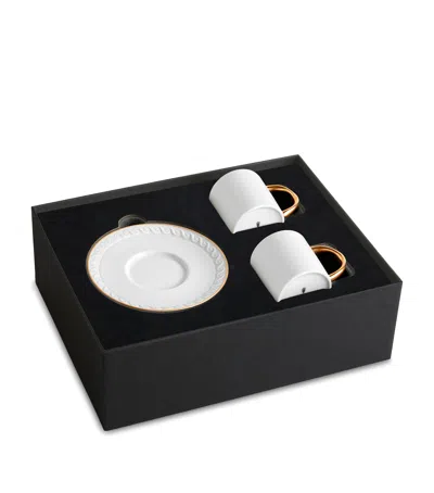 L'objet Set Of 2 Porcelain And Gold Neptune Espresso Cup And Saucers In Black