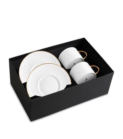 L'objet Set Of 2 Porcelain And Gold Neptune Teacup And Saucers In White