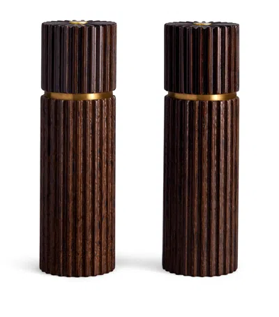 L'objet Set Of 2 Smoked Oak Ionic Salt And Pepper Mills In Grey