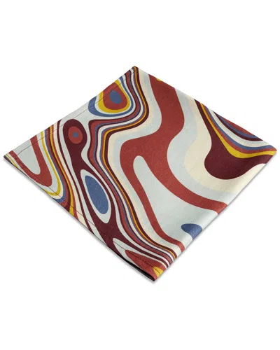 L'objet Linen Sateen Waves Set Of 4 Napkins In Red