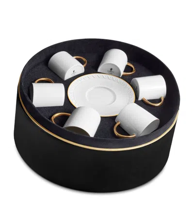 L'objet Set Of 6 Porcelain And Gold Neptune Espresso Cup And Saucers In White