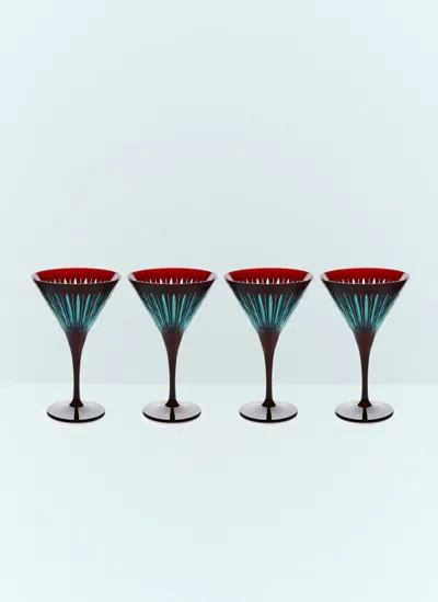 L'objet Set Of Four Prism Martini Glasses In Burgundy