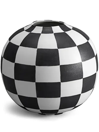 L'objet White Damier Porcelain Vase In Black
