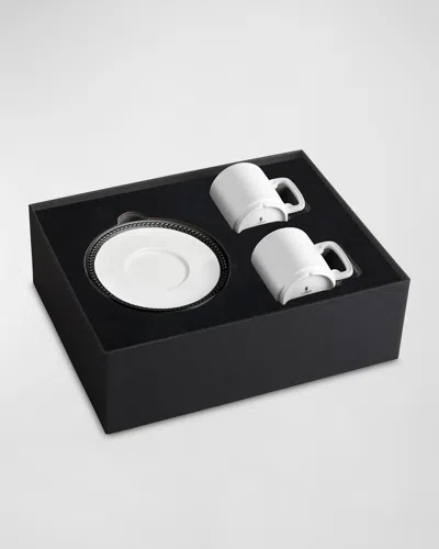 L'objet Soie Tresse Black 3-piece Espresso Cup & Saucer Set In White