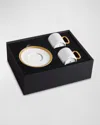 L'objet Soie Tressee Golden 3-piece Espresso Cup & Saucer Set In White/gold