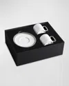 L'objet Soie Tressee Silver 3-piece Espresso Cup & Saucer Set In White/platinum