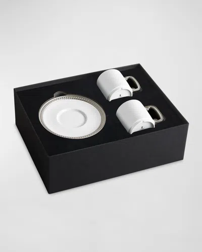 L'objet Soie Tresse Silver 3-piece Espresso Cup & Saucer Set In White