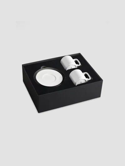L'objet Soie Tressée 4-piece Espresso Cup & Saucer Set In White Black