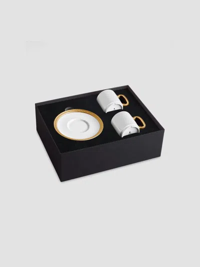 L'objet Soie Tressée 4-piece Porcelain & 24k Gold Espresso Cup & Saucer Set In White Gold