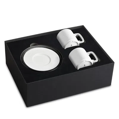 L'OBJET L'OBJET SOIE TRESSEE BLACK-TONE TRIM ESPRESSO CUP & SAUCER, SET OF 2
