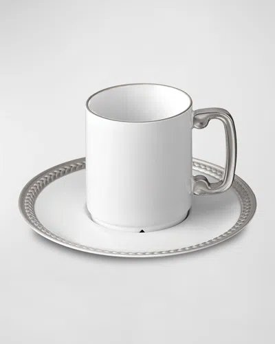 L'objet Soie Tressee Platinum-plated Espresso Cup & Saucer In White