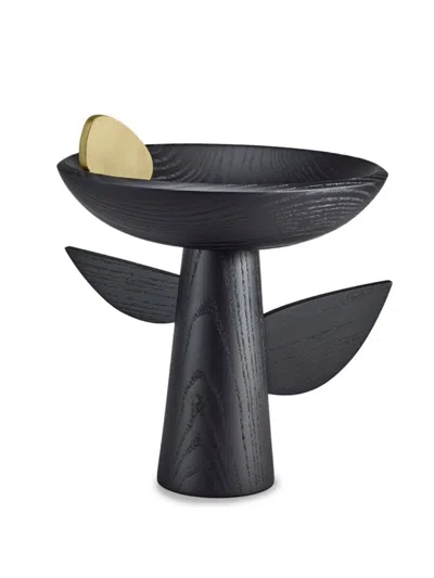 L'objet X Kelly Behun Oak Wood Leaf Bowl On Stand In Brass