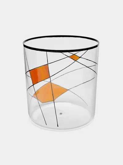 Lobmeyr Neo Enamel Hand-painted Crystal Tumbler  Abask Luxury Gift In Orange