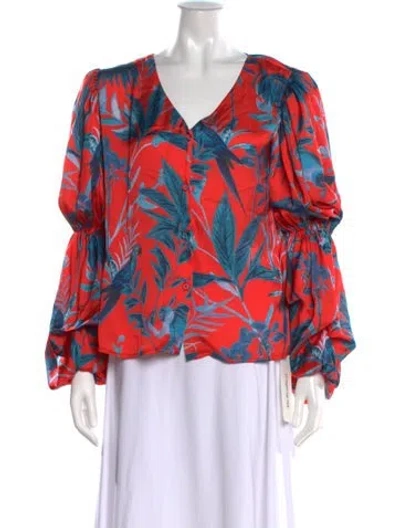 Pre-owned Loborosa Floral Print V-neck Blouse In Red