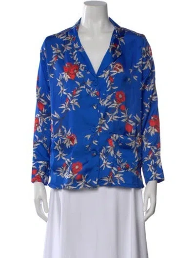 Pre-owned Loborosa Floral Print V-neck Top In Blue