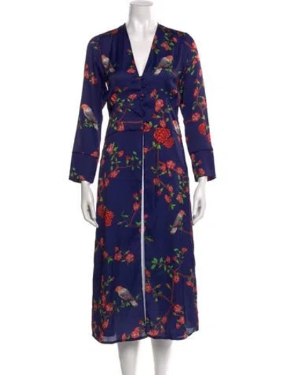 Pre-owned Loborosa Floral Print V-neck Tunic In Blue